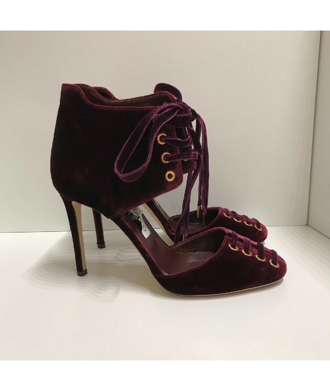 JIMMY CHOO Бордовые бархатные туфли, фото 5
