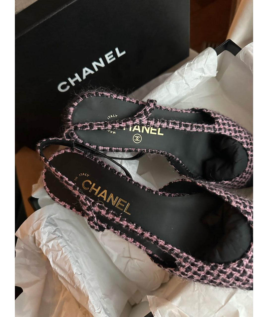 CHANEL Черные текстильные лодочки на низком каблуке, фото 7