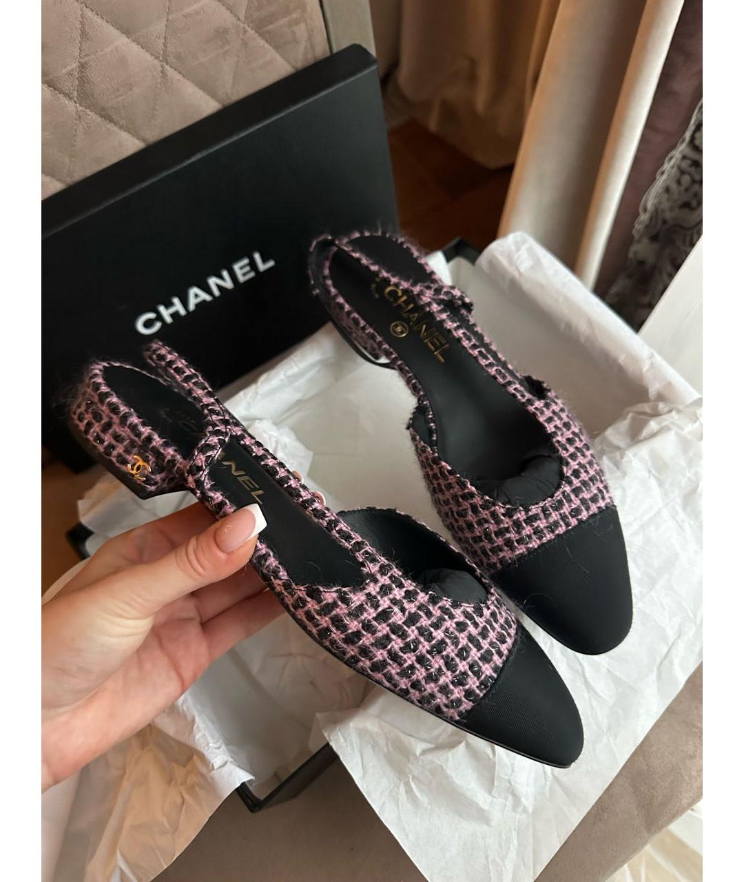 CHANEL Черные текстильные лодочки на низком каблуке, фото 8