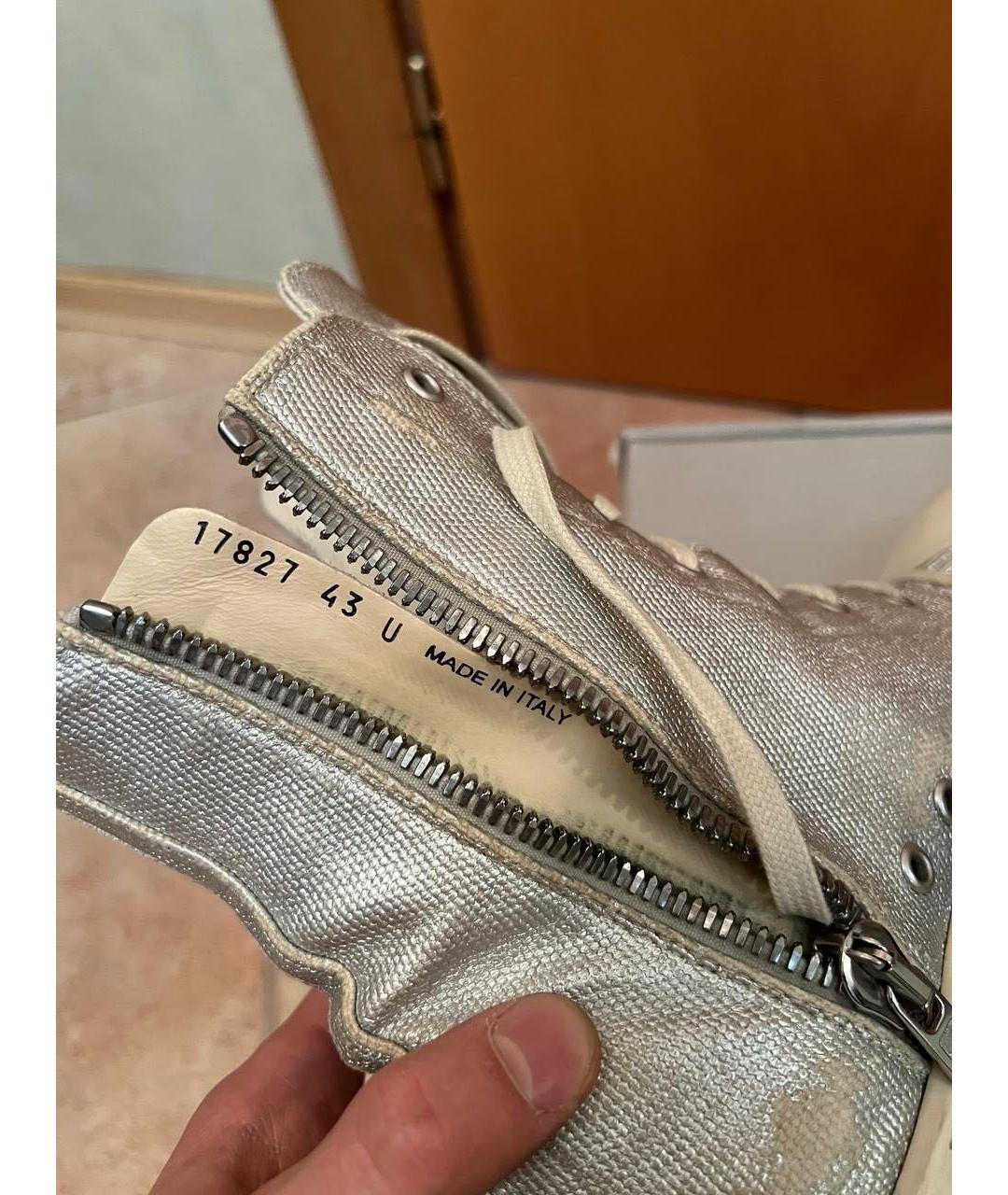 RICK OWENS DRKSHDW Серебряные текстильные высокие кроссовки / кеды, фото 5