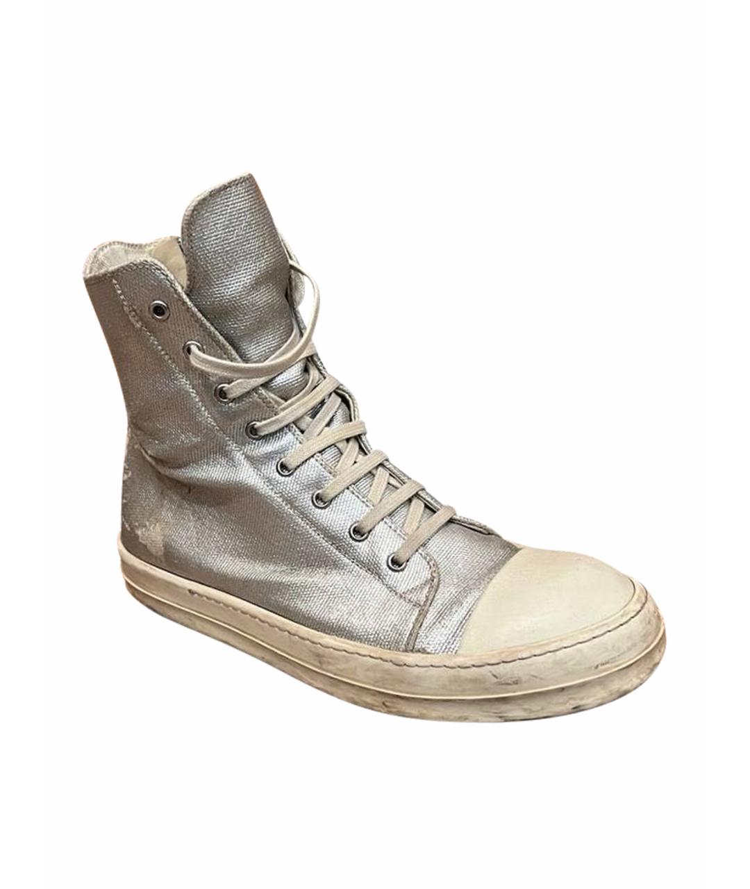 RICK OWENS DRKSHDW Серебряные текстильные высокие кроссовки / кеды, фото 1
