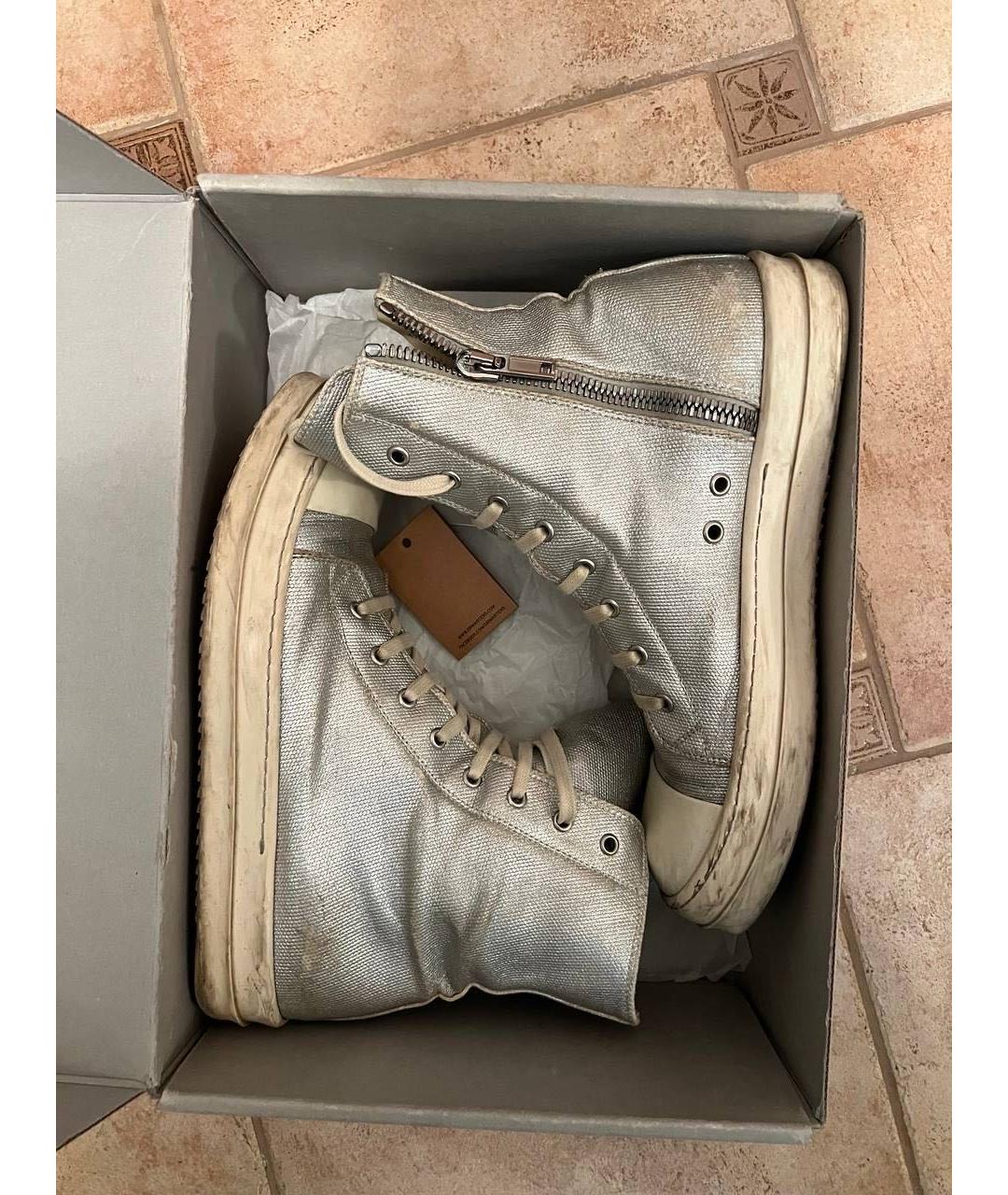RICK OWENS DRKSHDW Серебряные текстильные высокие кроссовки / кеды, фото 3