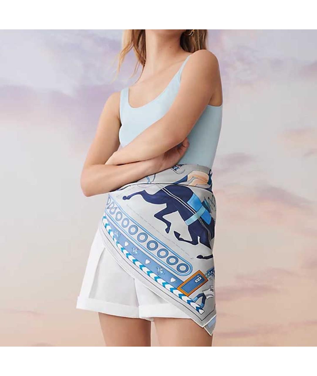 HERMES Голубой шелковый шарф, фото 2