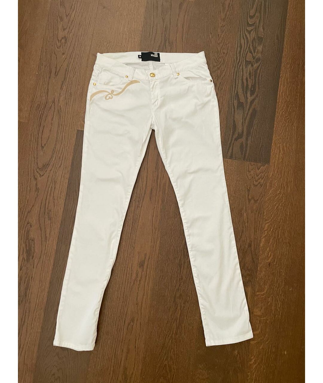 LOVE MOSCHINO Белые хлопковые прямые брюки, фото 7