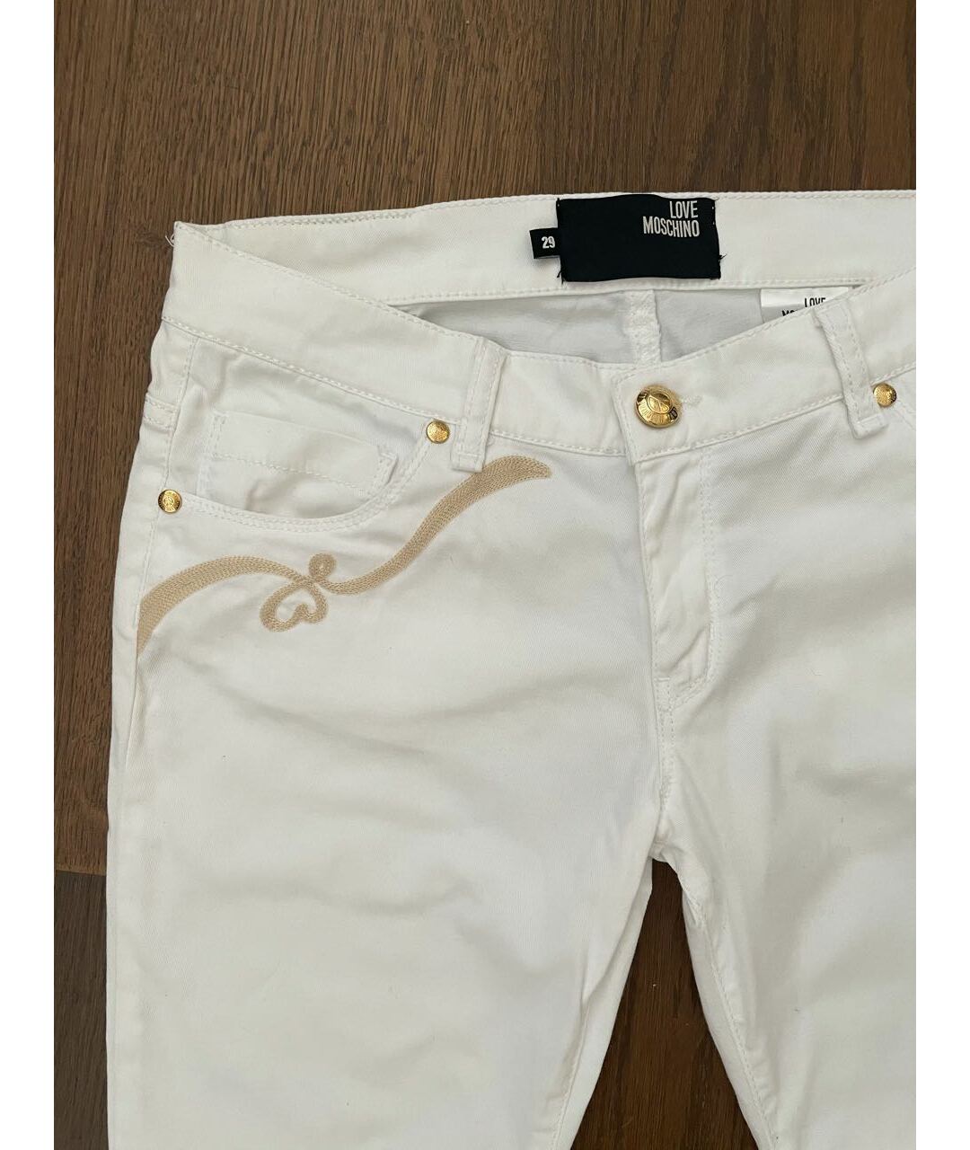 LOVE MOSCHINO Белые хлопковые прямые брюки, фото 2