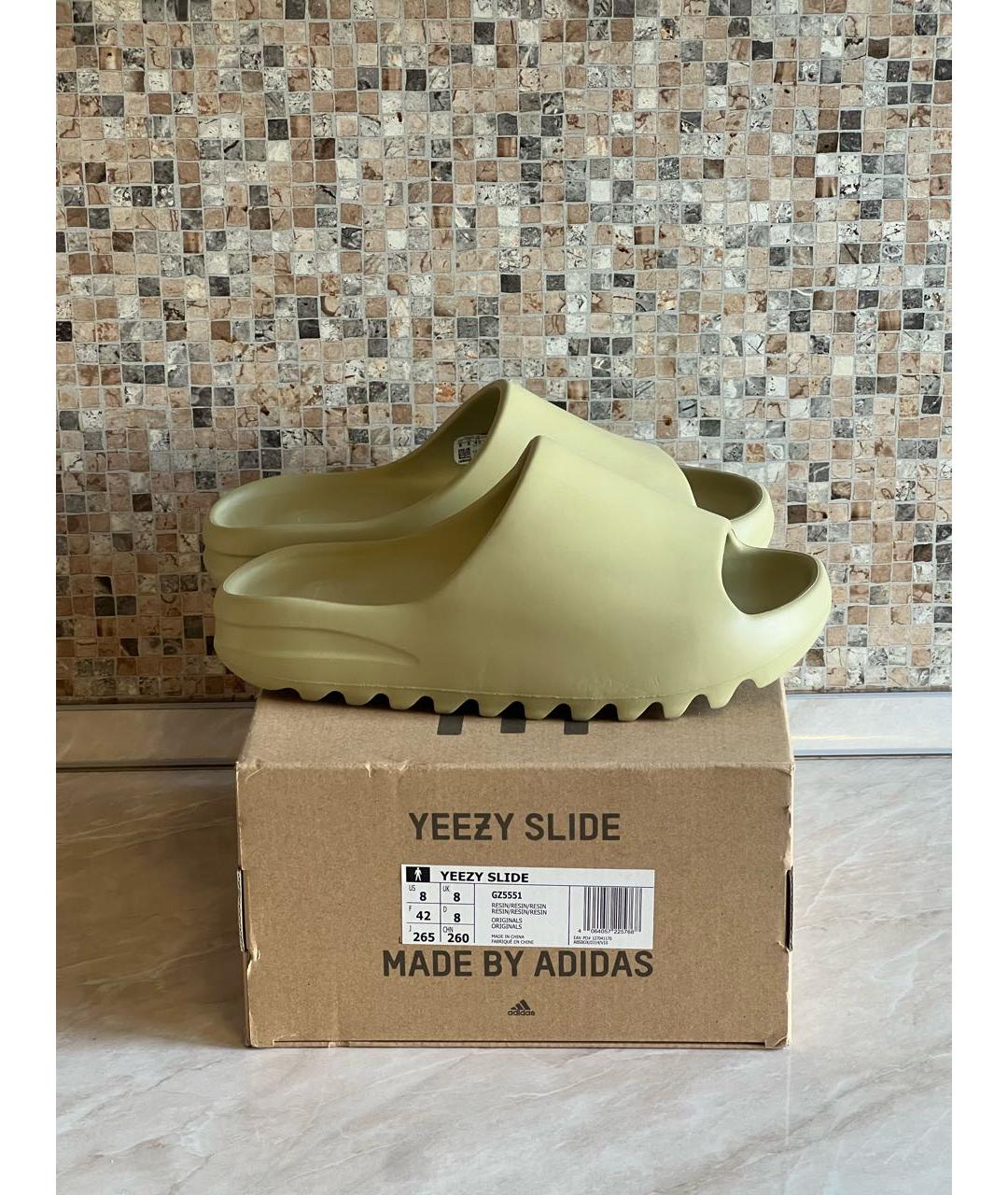 YEEZY Бежевые резиновые шлепанцы, фото 4