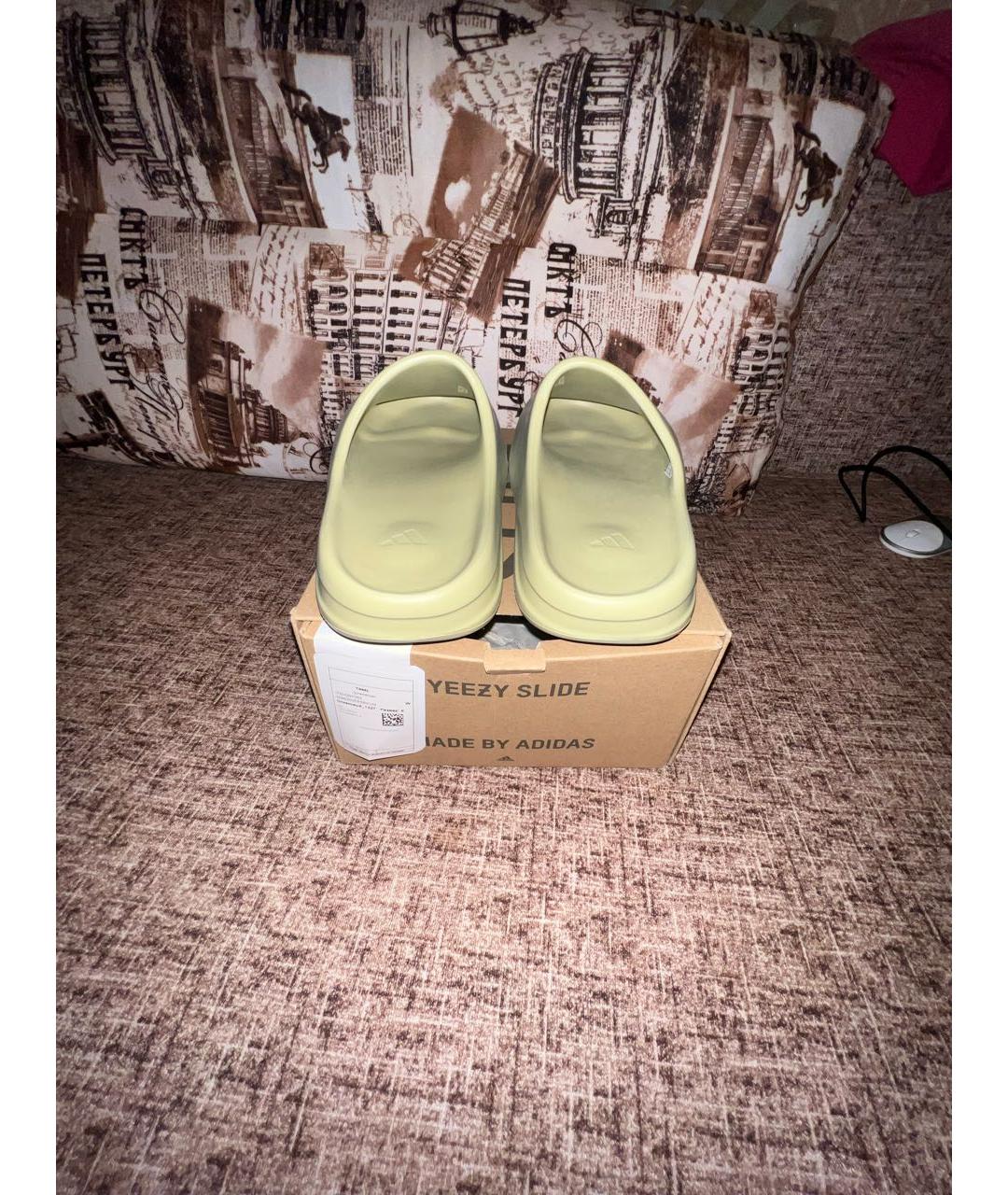 YEEZY Бежевые резиновые шлепанцы, фото 3