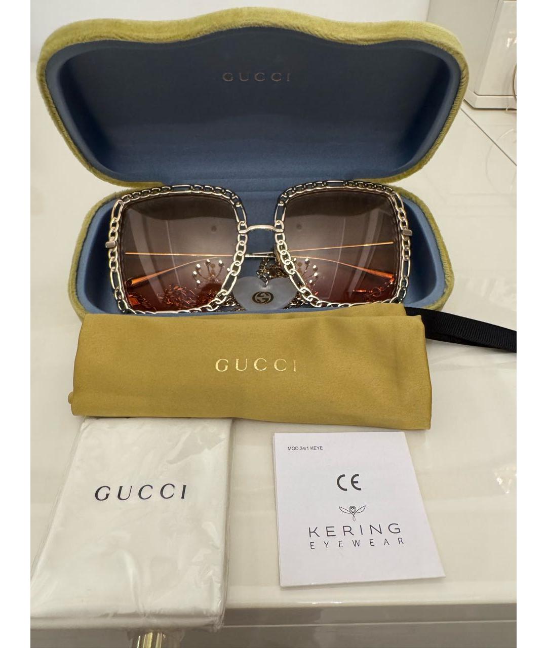 GUCCI Золотые металлические солнцезащитные очки, фото 5