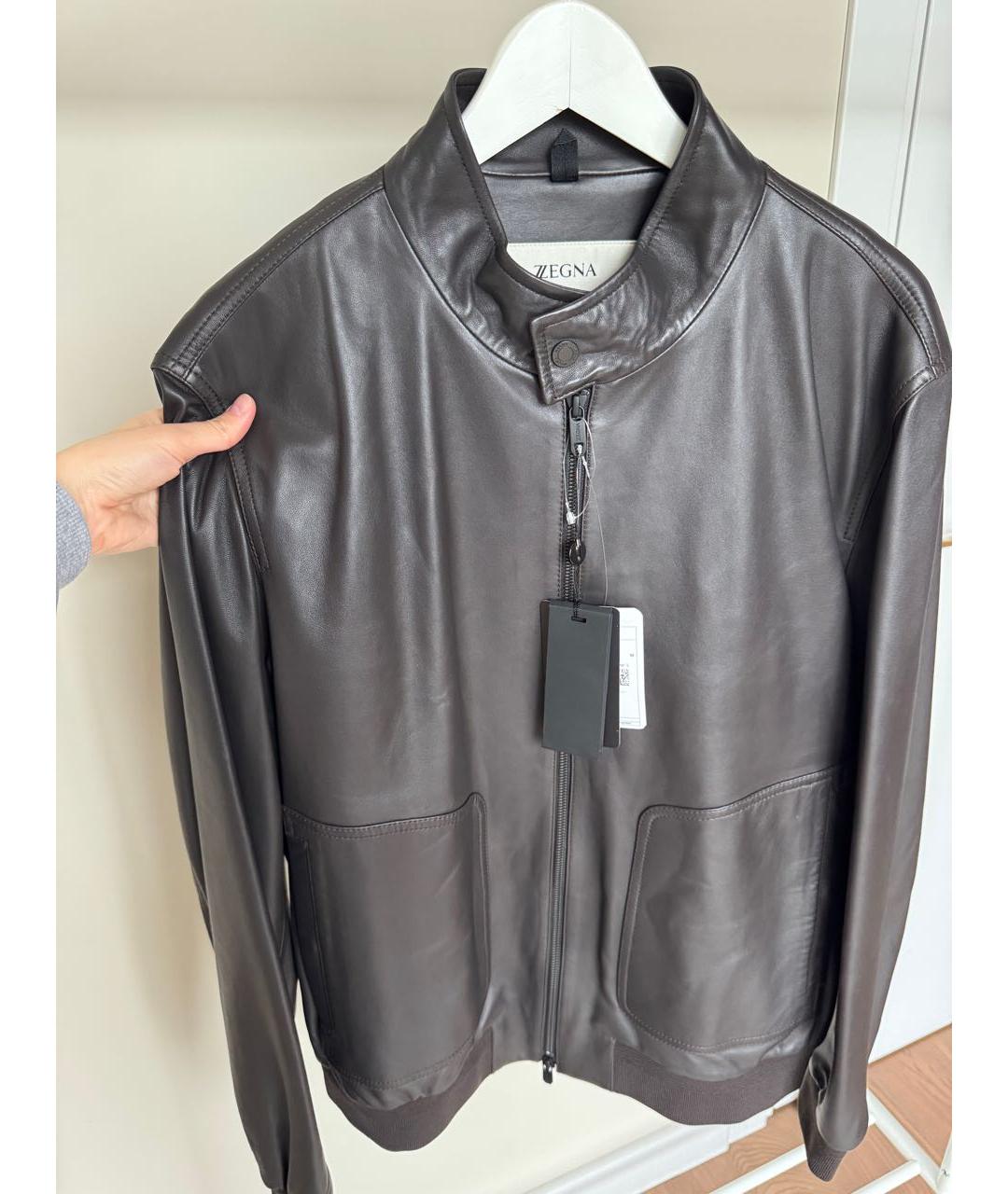 ERMENEGILDO ZEGNA Коричневая кожаная куртка, фото 8