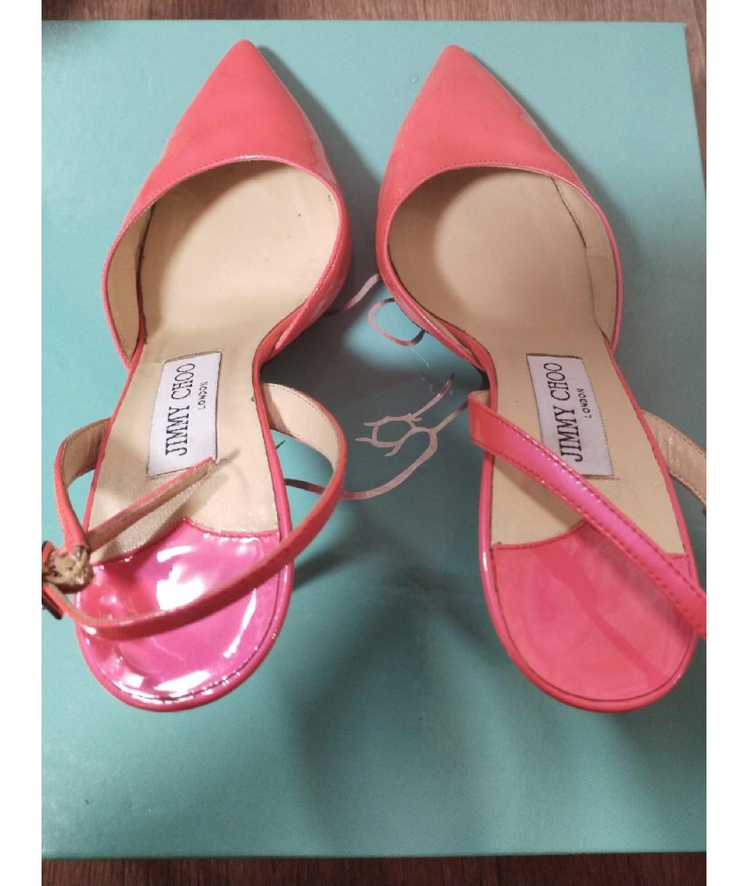 JIMMY CHOO Коралловые босоножки из лакированной кожи, фото 3