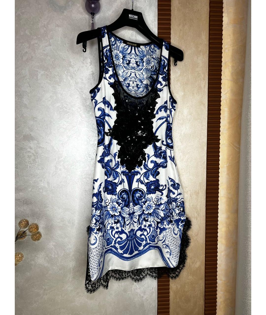 ROBERTO CAVALLI Синее шелковое коктейльное платье, фото 3