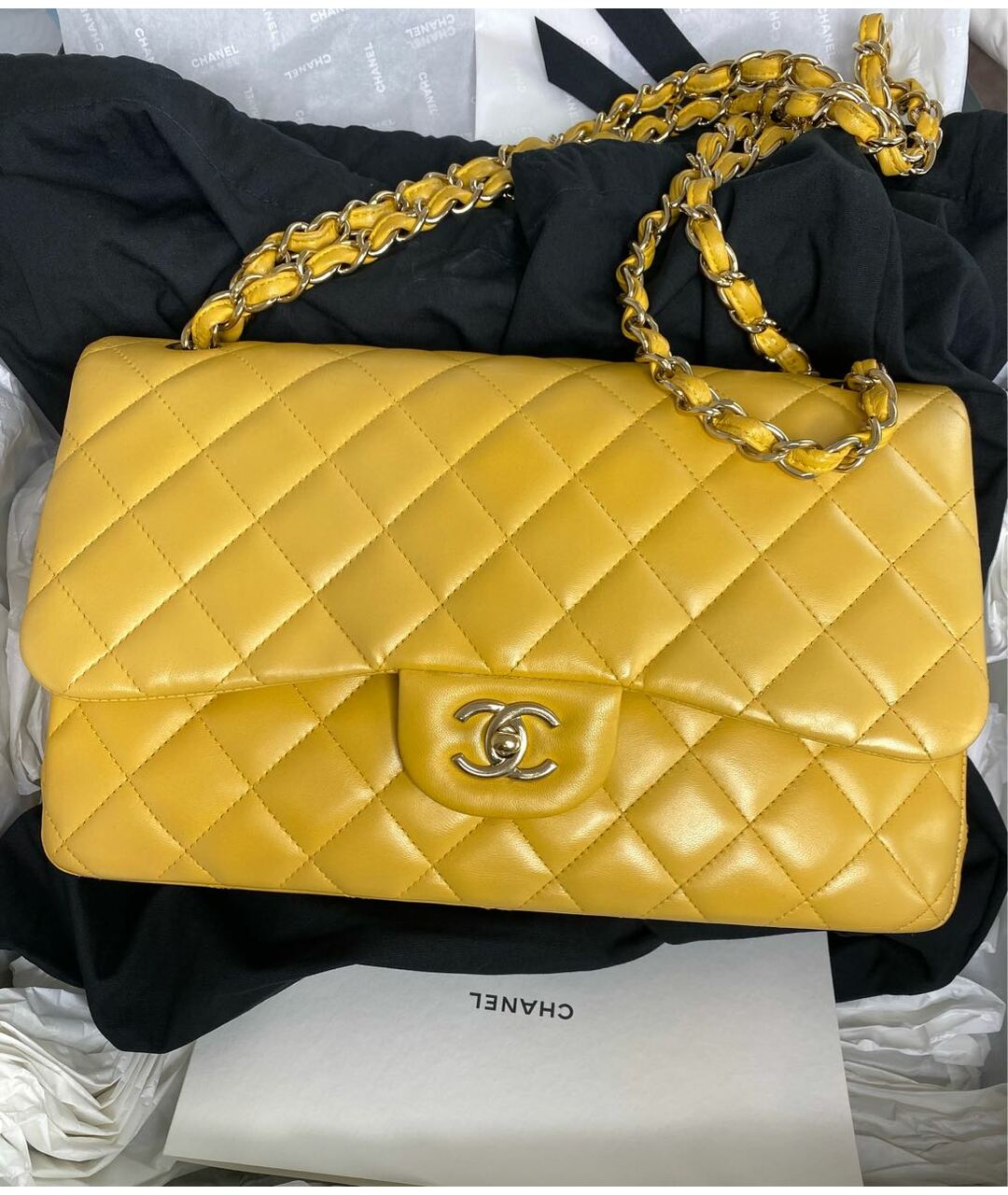 CHANEL PRE-OWNED Желтая кожаная сумка тоут, фото 9