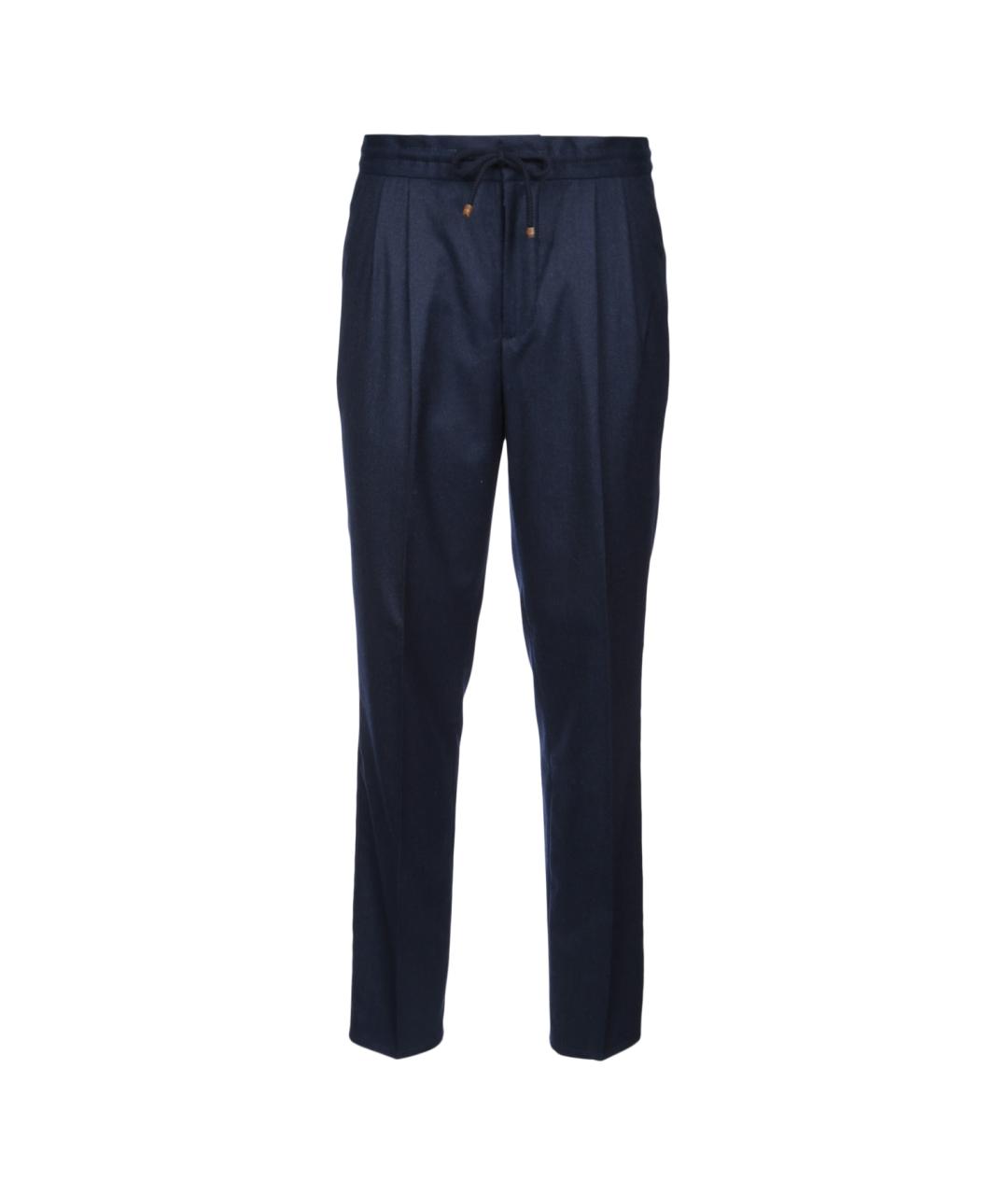 BRUNELLO CUCINELLI Синие шерстяные повседневные брюки, фото 1
