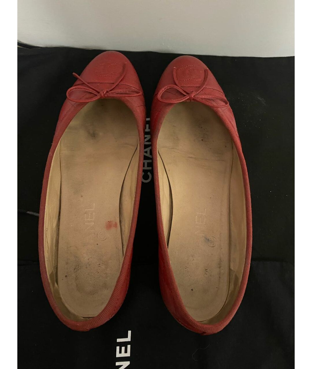 CHANEL PRE-OWNED Красные кожаные балетки, фото 3