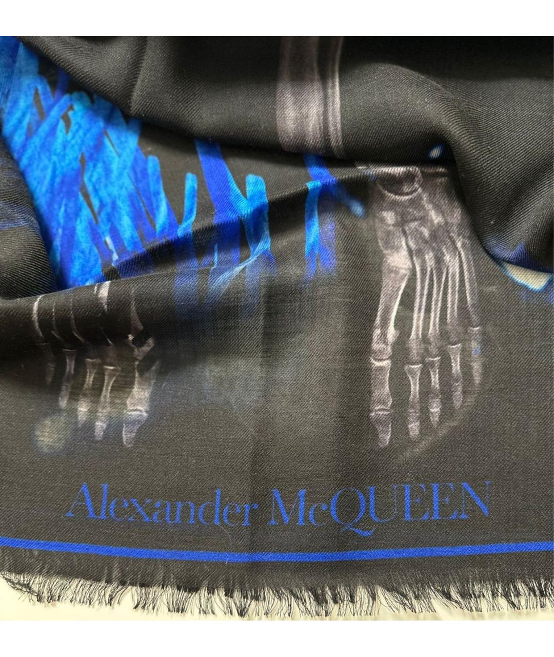 ALEXANDER MCQUEEN Синий шерстяной шарф, фото 3