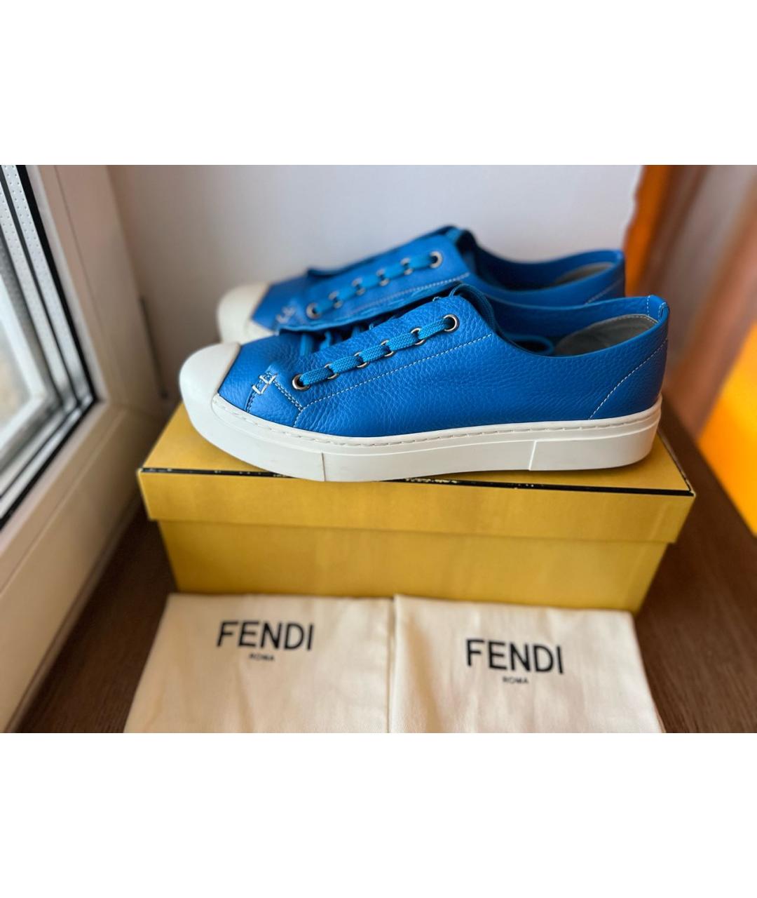 FENDI Синие кожаные кеды, фото 8