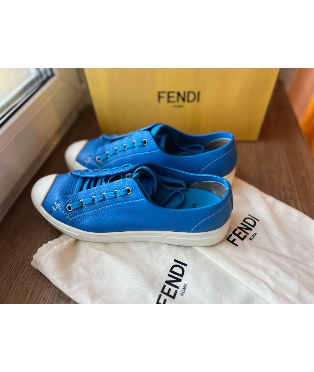 FENDI Синие кожаные кеды, фото 5