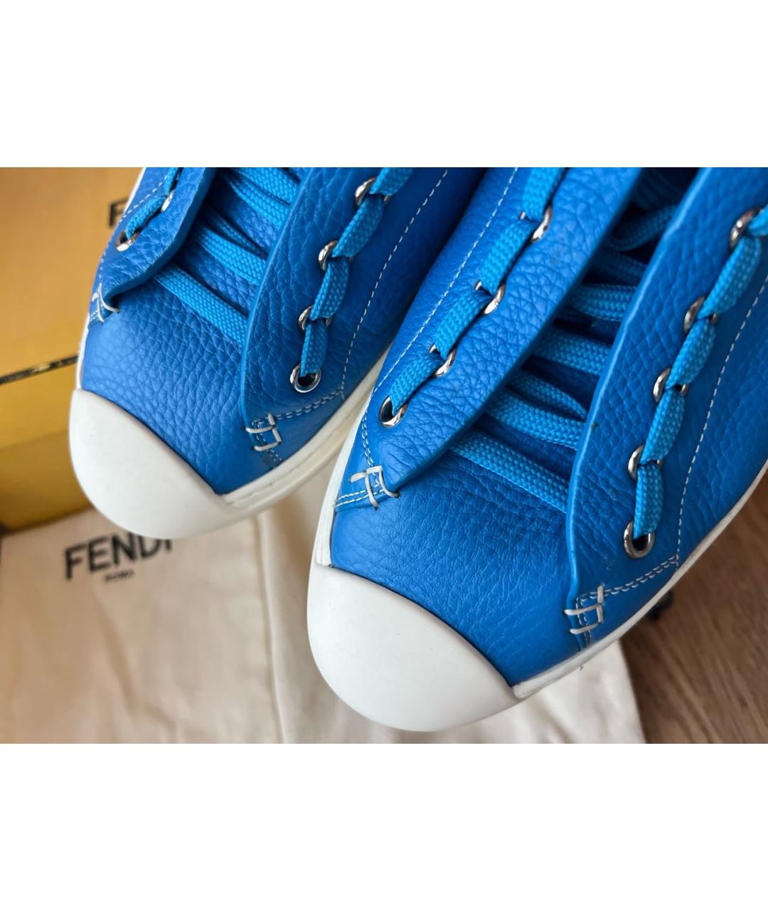 FENDI Синие кожаные кеды, фото 3