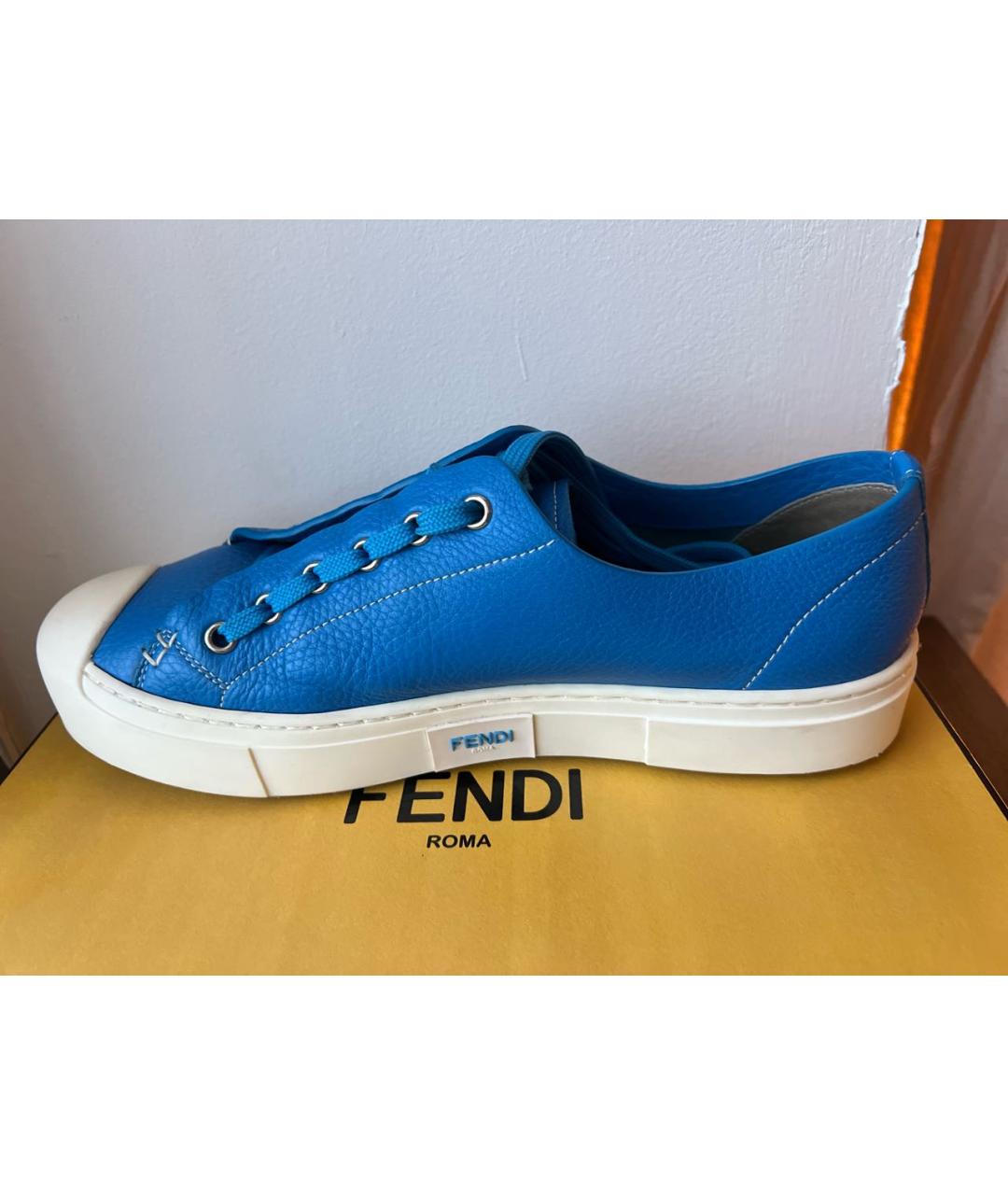 FENDI Синие кожаные кеды, фото 4