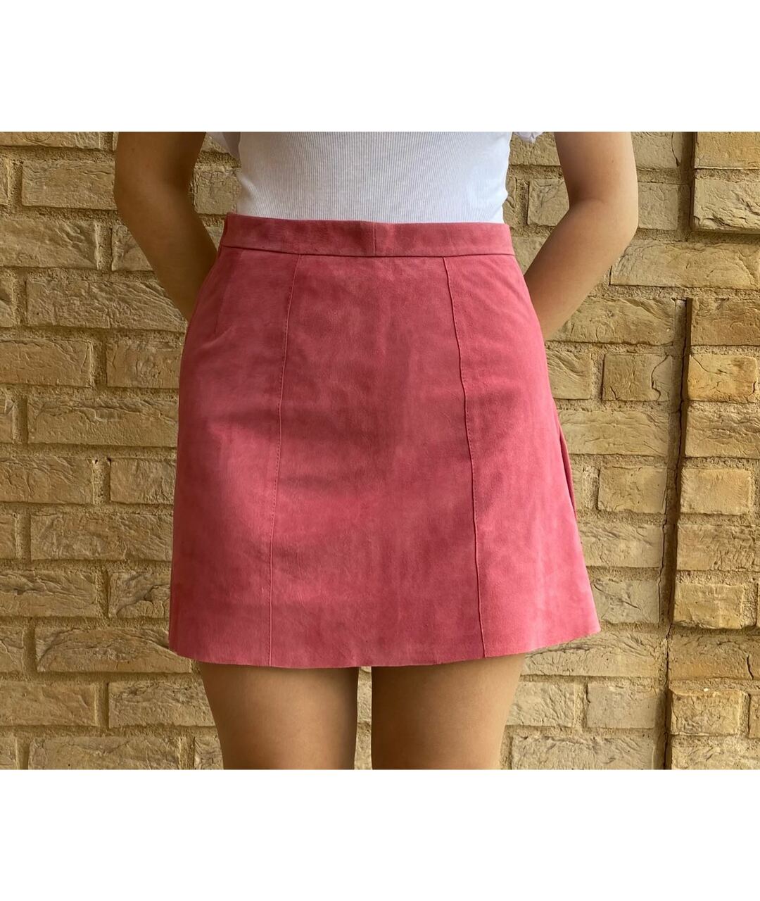 MAX&MOI Розовая замшевая юбка мини, фото 7
