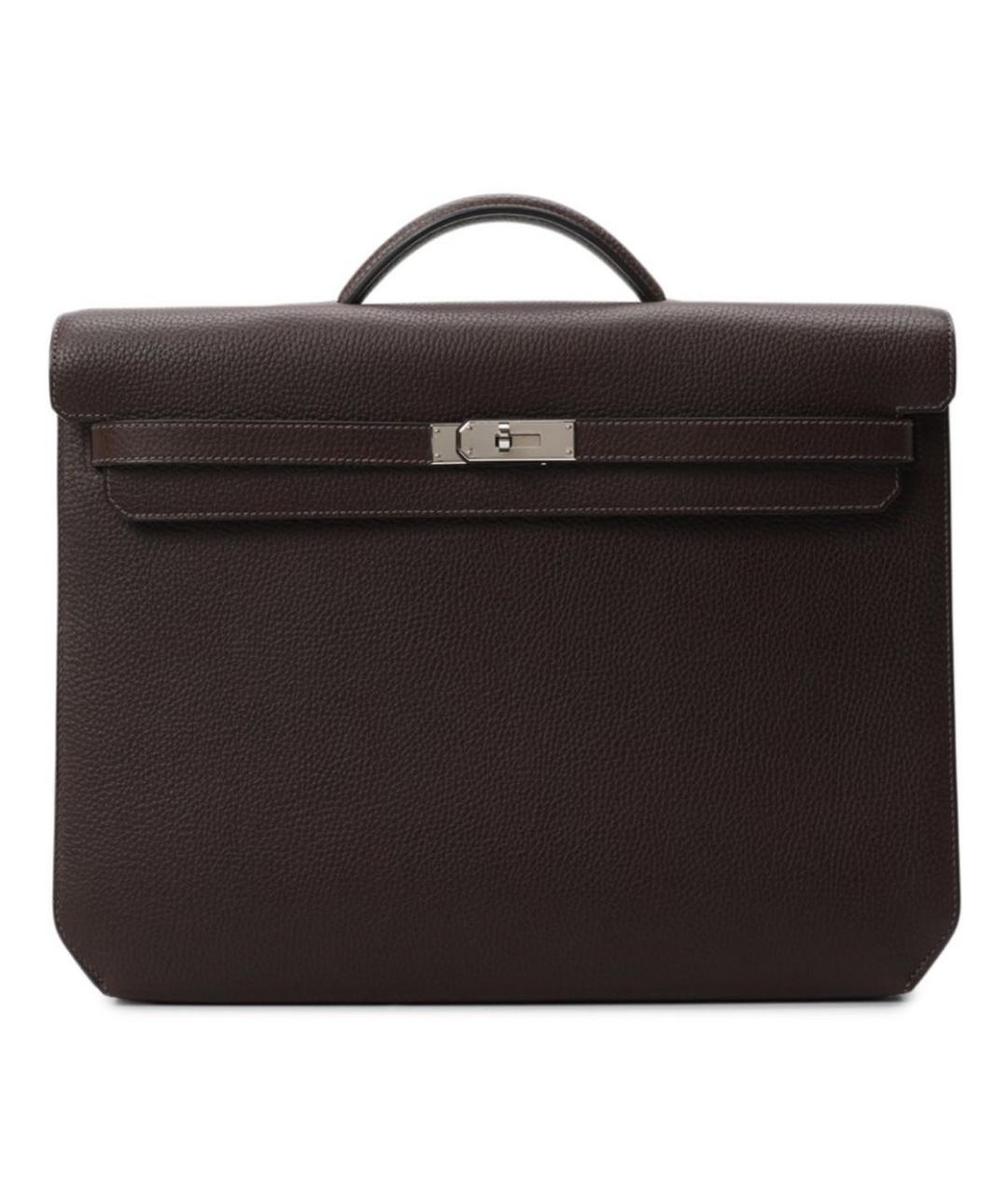 HERMES Бордовый кожаный портфель, фото 6
