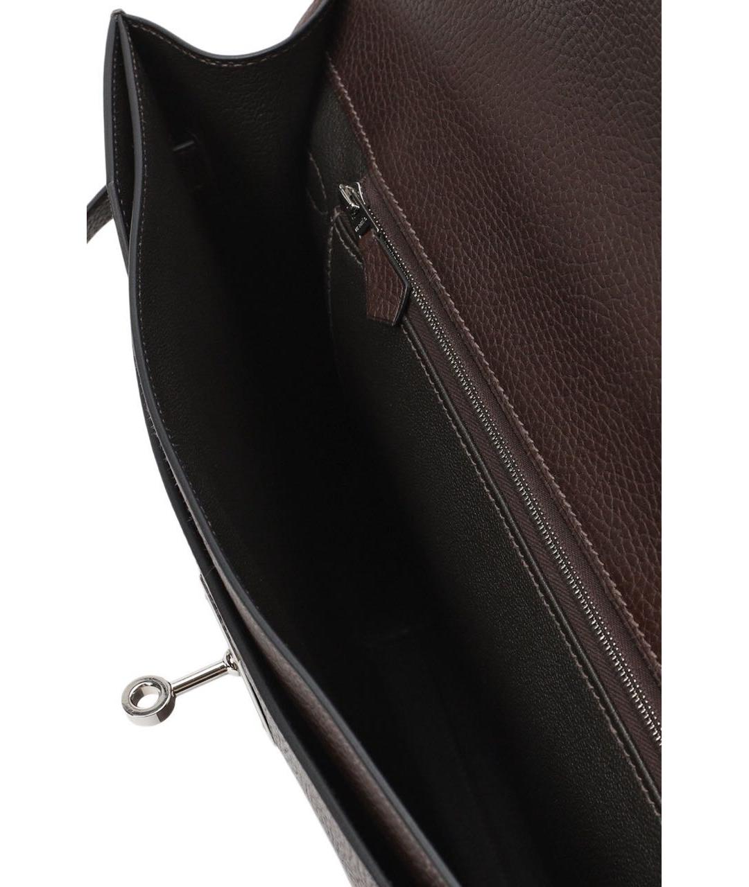 HERMES Бордовый кожаный портфель, фото 4