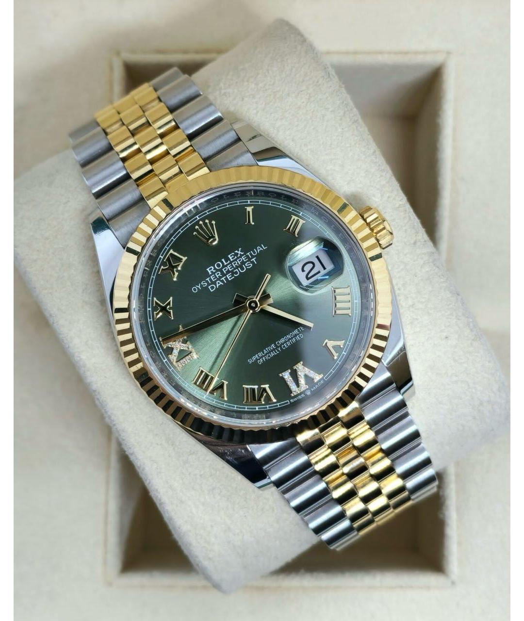 ROLEX Зеленые часы из желтого золота, фото 2