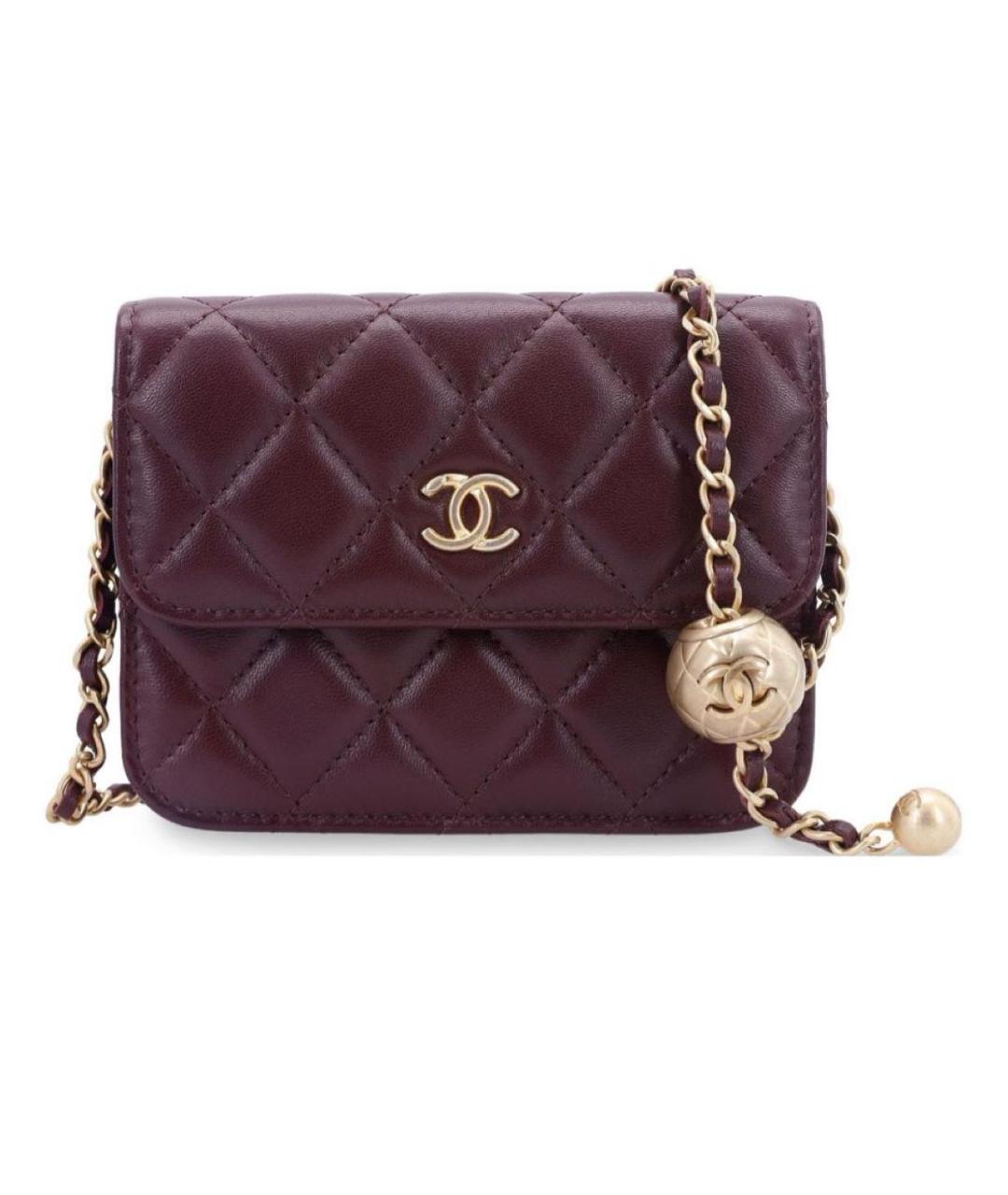 CHANEL Бордовая кожаная сумка через плечо, фото 5