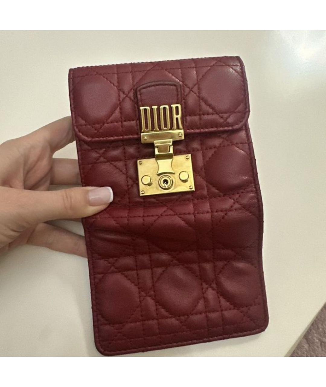 CHRISTIAN DIOR Бордовый кожаный кошелек, фото 2