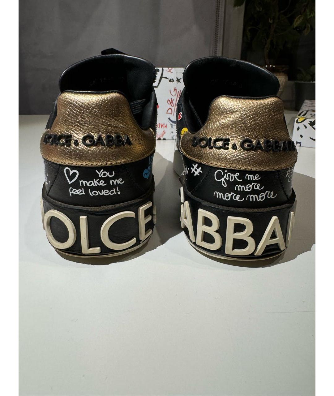 DOLCE&GABBANA Черные кожаные кеды, фото 4