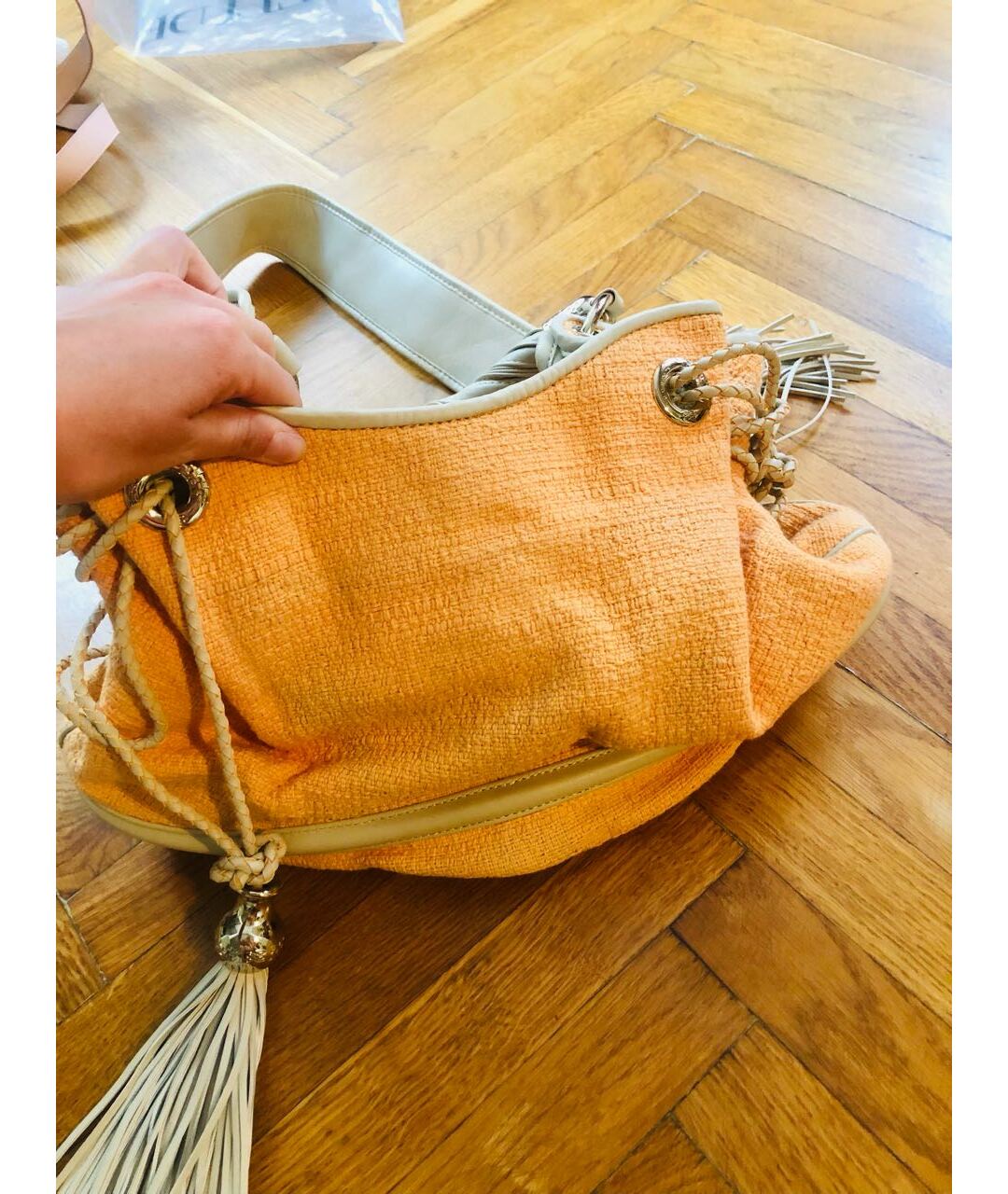 LANCEL Оранжевая тканевая сумка тоут, фото 6
