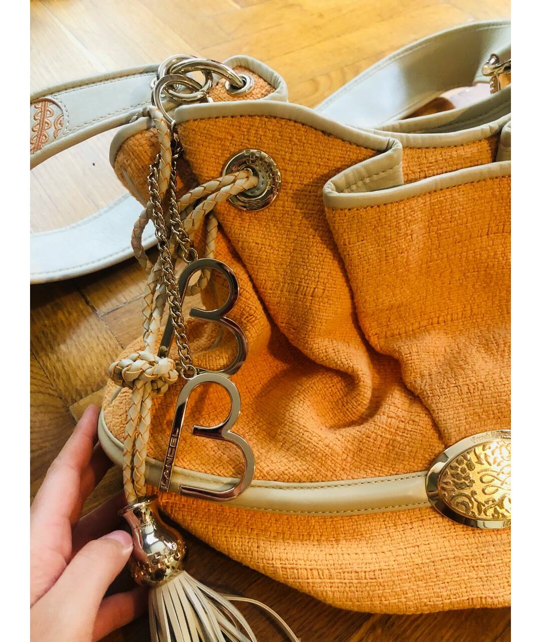 LANCEL Оранжевая тканевая сумка тоут, фото 2