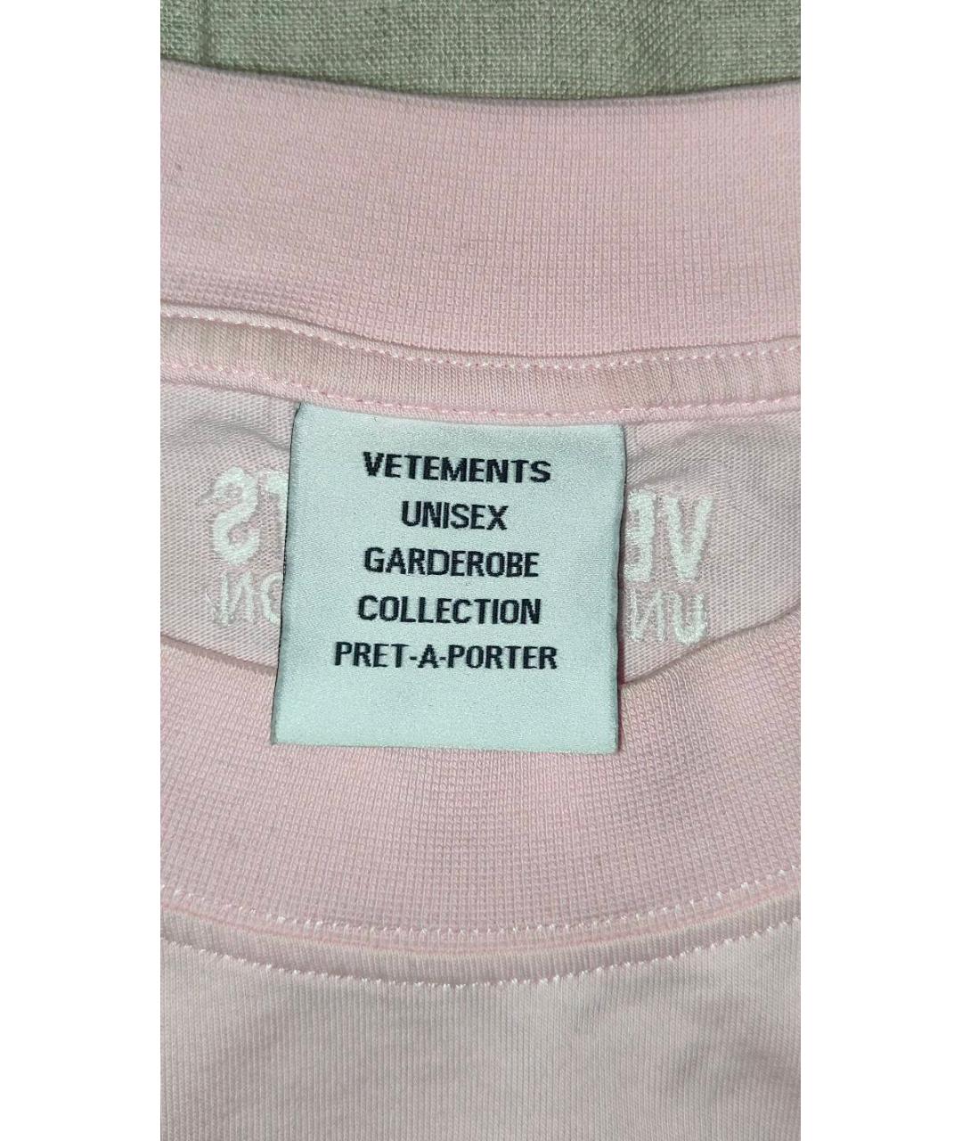 VETEMENTS Розовая хлопковая футболка, фото 3