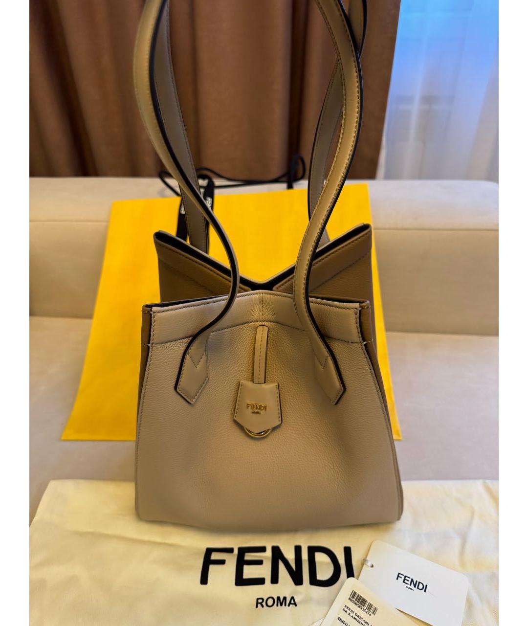 FENDI Бежевая кожаная сумка тоут, фото 7