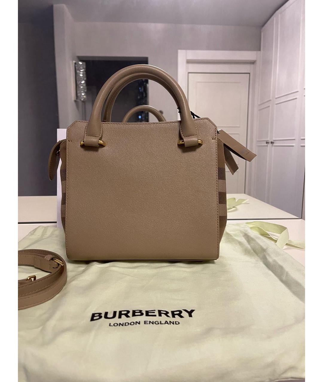 BURBERRY Бежевая кожаная сумка с короткими ручками, фото 3