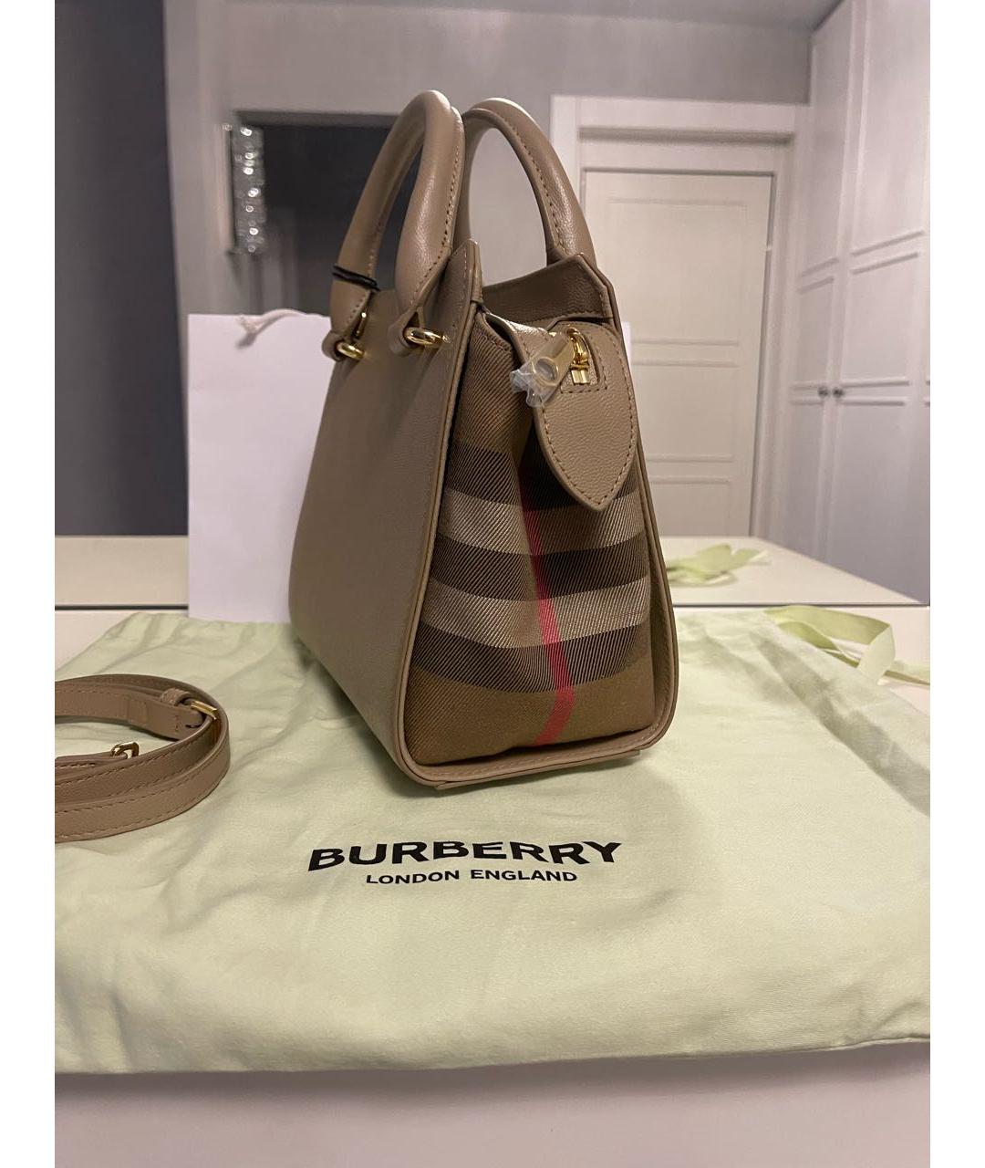 BURBERRY Бежевая кожаная сумка с короткими ручками, фото 2