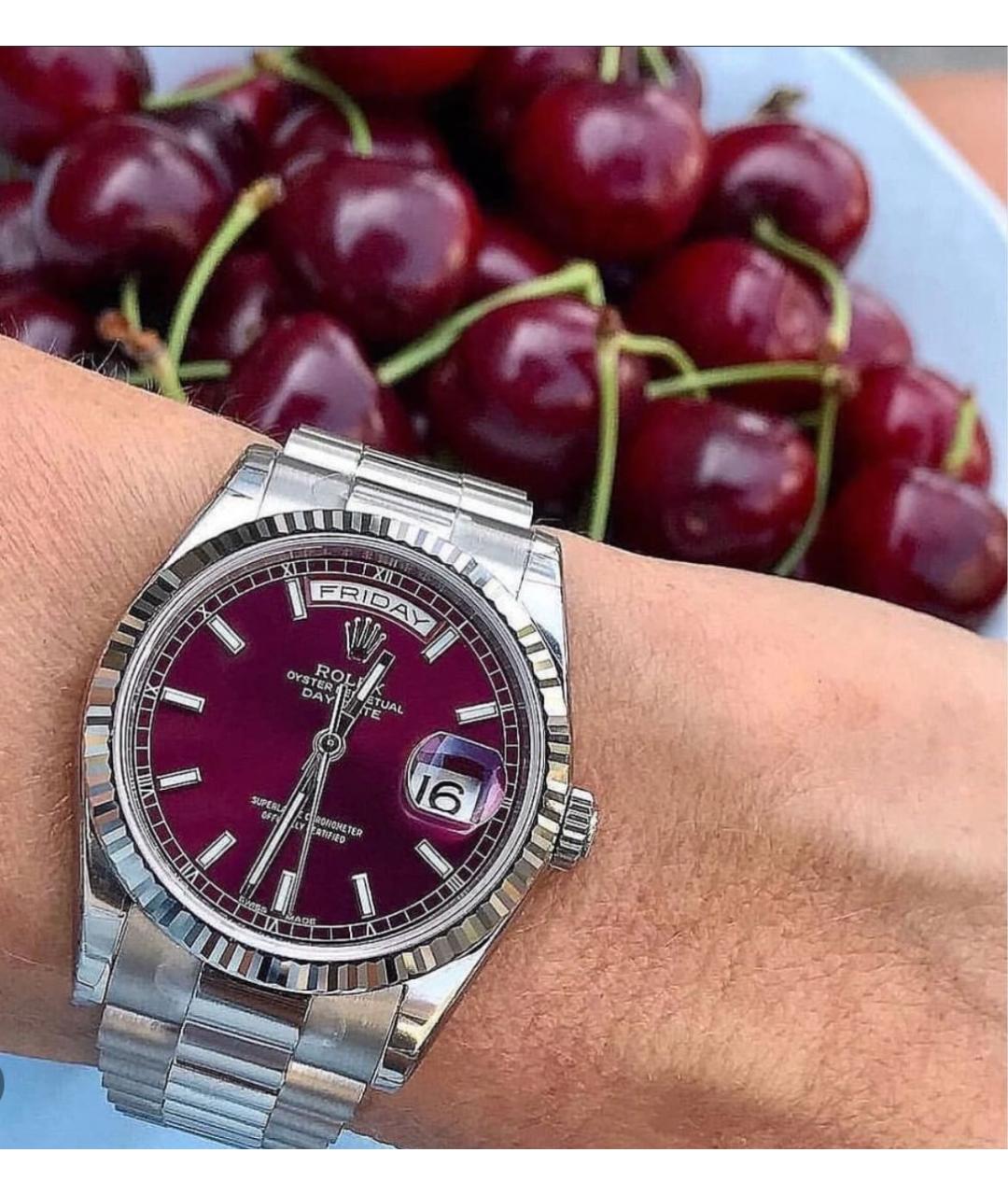 ROLEX Бордовые часы из белого золота, фото 5