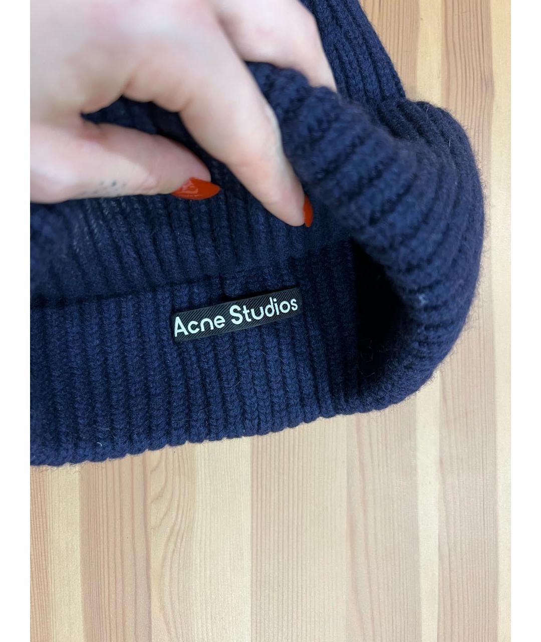 ACNE STUDIOS Темно-синяя шерстяная шапка, фото 4