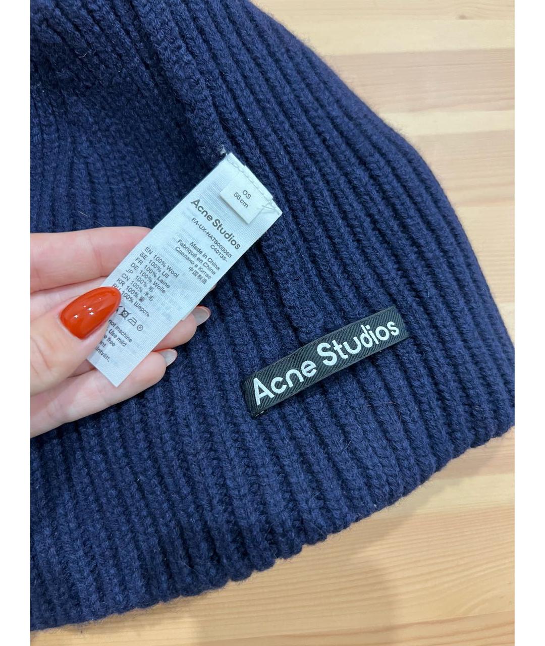 ACNE STUDIOS Темно-синяя шерстяная шапка, фото 5