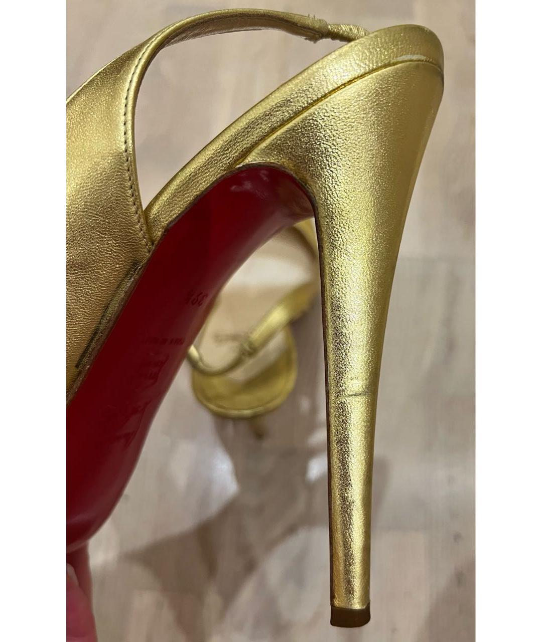 CHRISTIAN LOUBOUTIN Золотые кожаные босоножки, фото 4