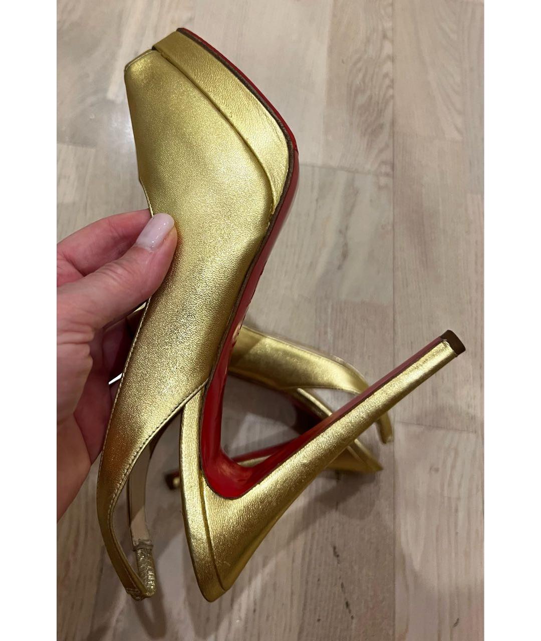 CHRISTIAN LOUBOUTIN Золотые кожаные босоножки, фото 9