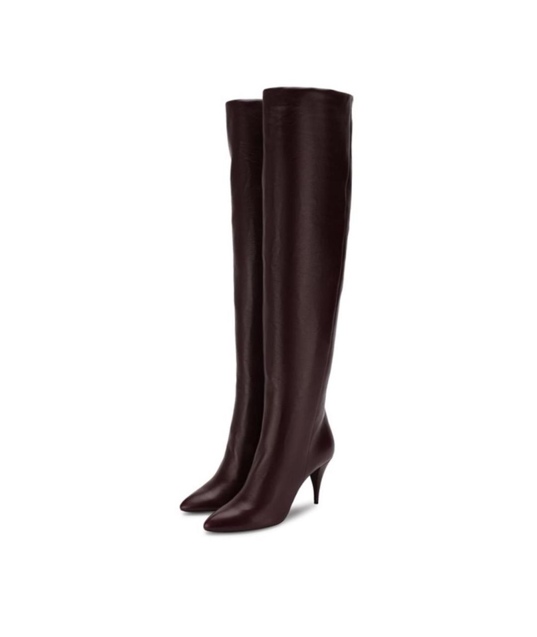 SAINT LAURENT Бордовые кожаные сапоги, фото 2
