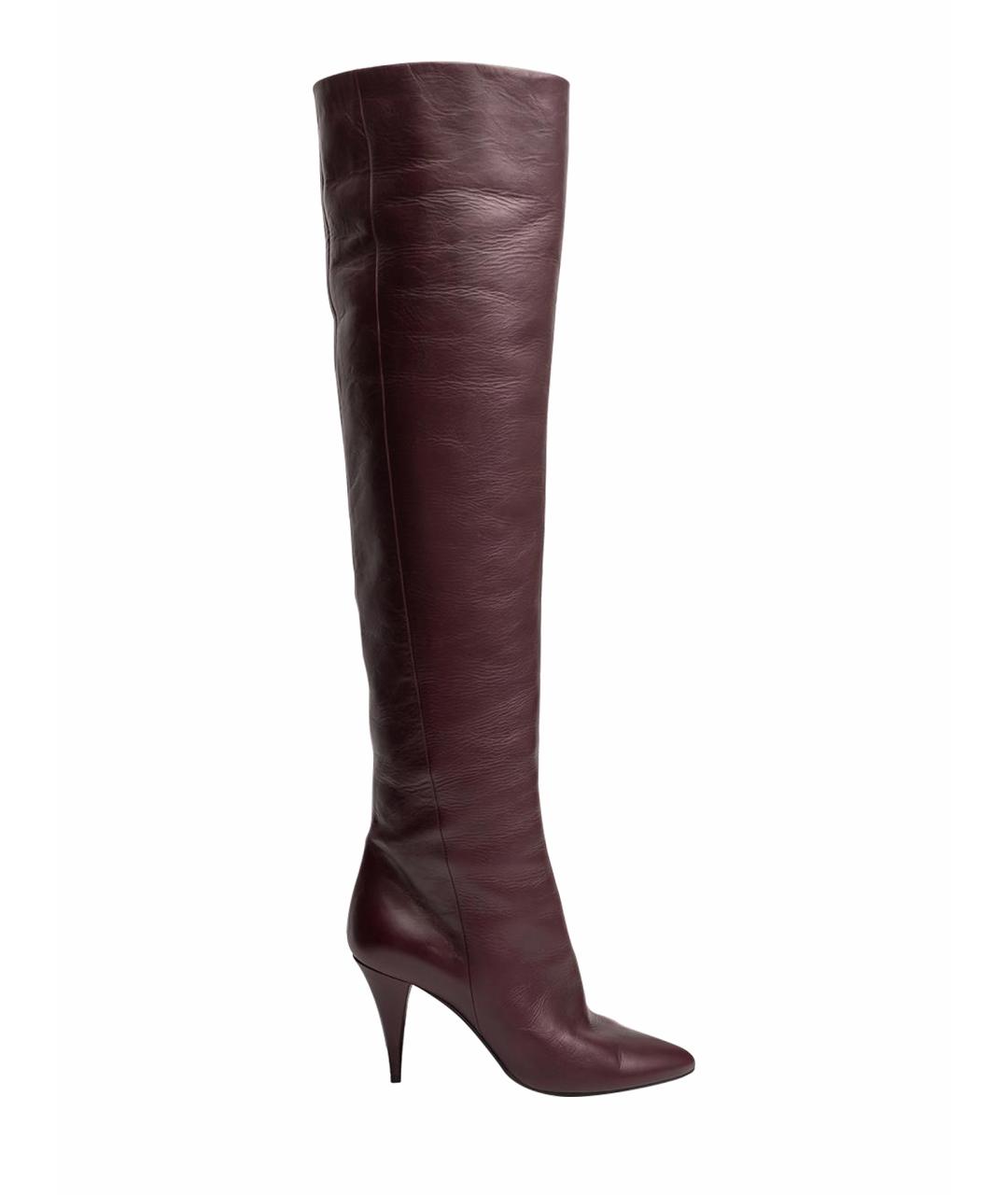 SAINT LAURENT Бордовые кожаные сапоги, фото 1