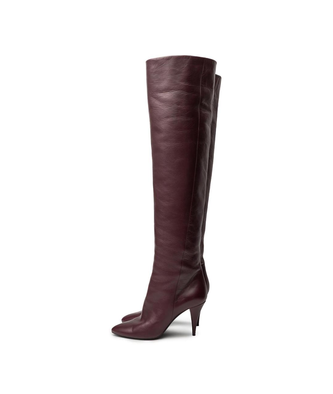 SAINT LAURENT Бордовые кожаные сапоги, фото 6