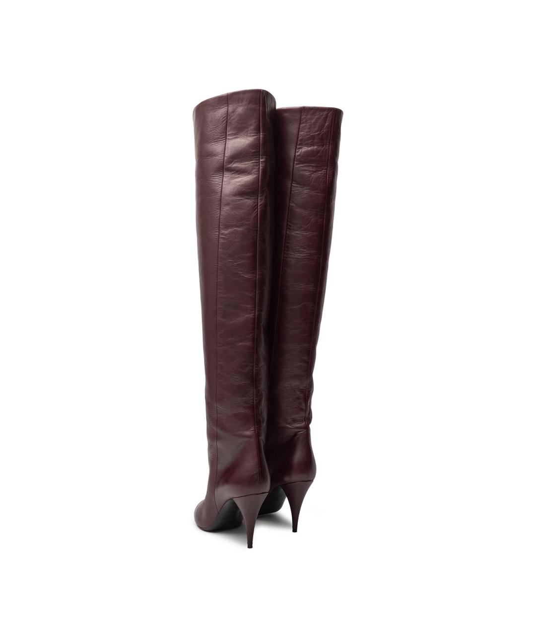 SAINT LAURENT Бордовые кожаные сапоги, фото 5