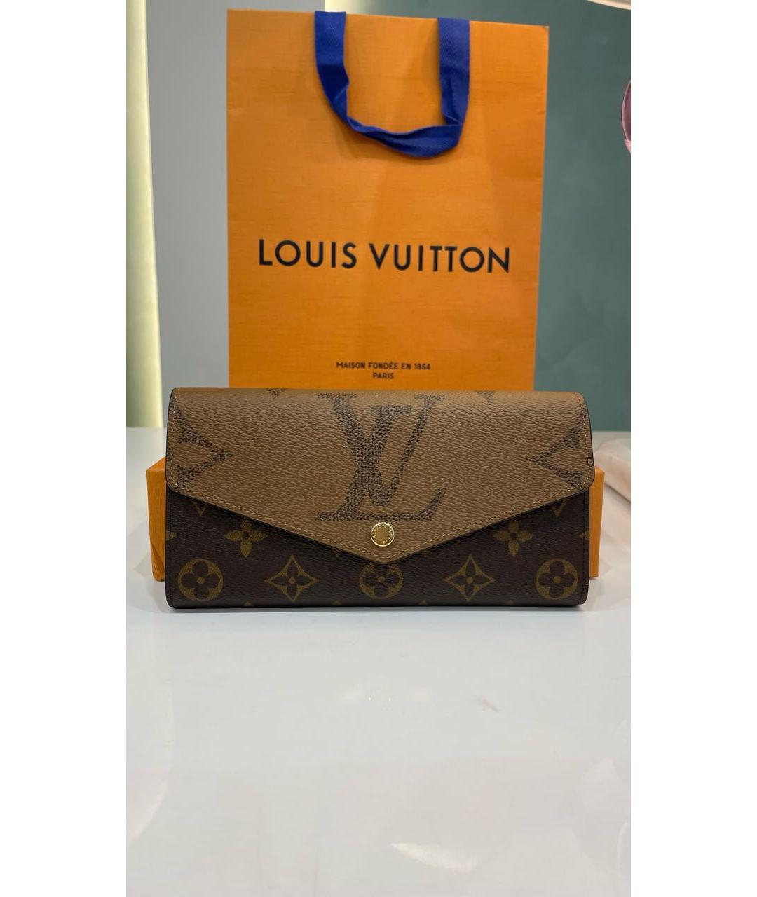 LOUIS VUITTON Коричневый кожаный кошелек, фото 7