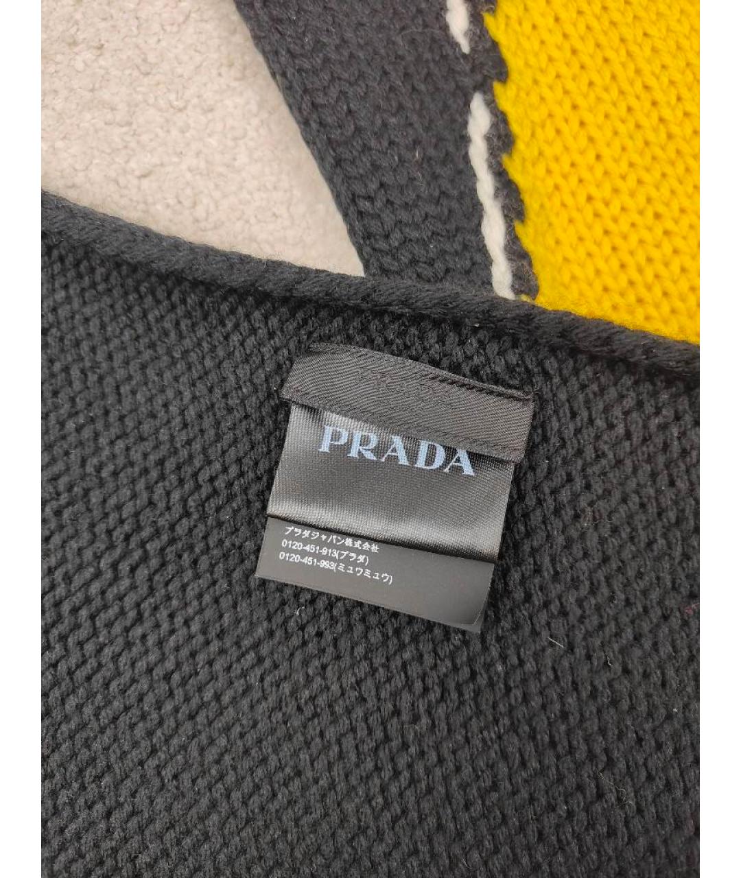 PRADA Черный шерстяной шарф, фото 7