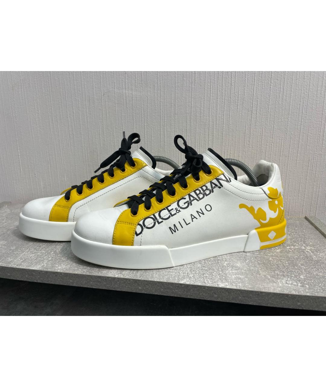 DOLCE&GABBANA Белые кожаные низкие кроссовки / кеды, фото 5