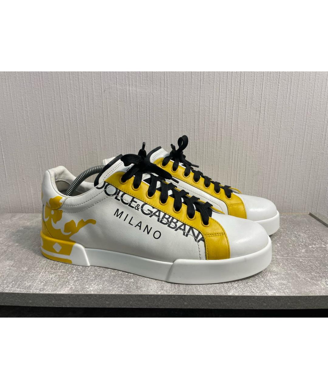 DOLCE&GABBANA Белые кожаные низкие кроссовки / кеды, фото 9