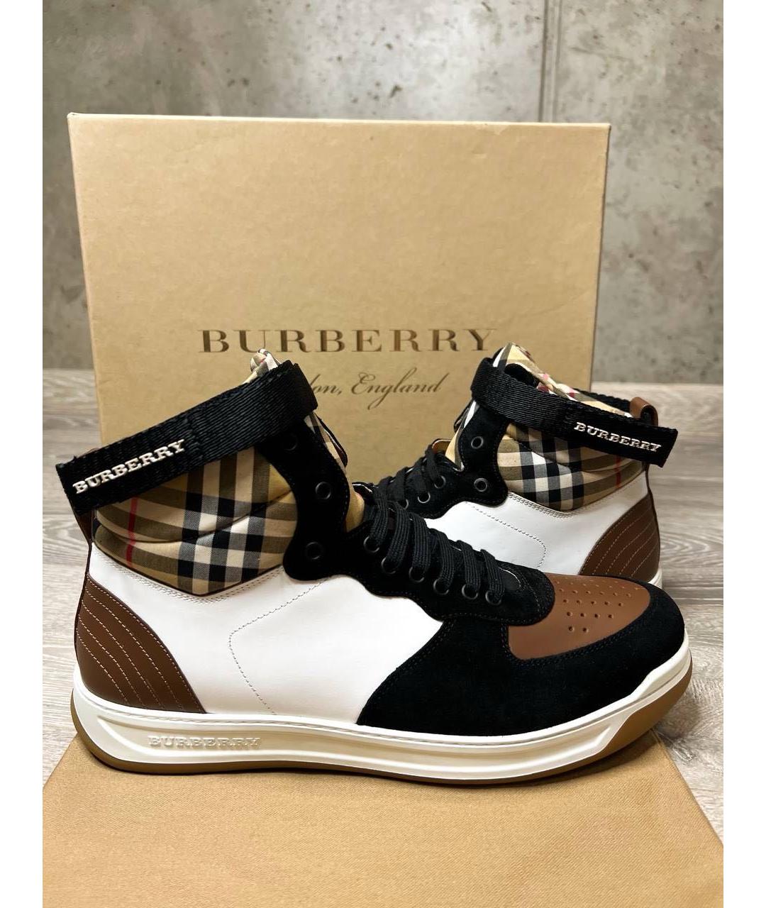 BURBERRY Коричневые кожаные высокие кроссовки / кеды, фото 7